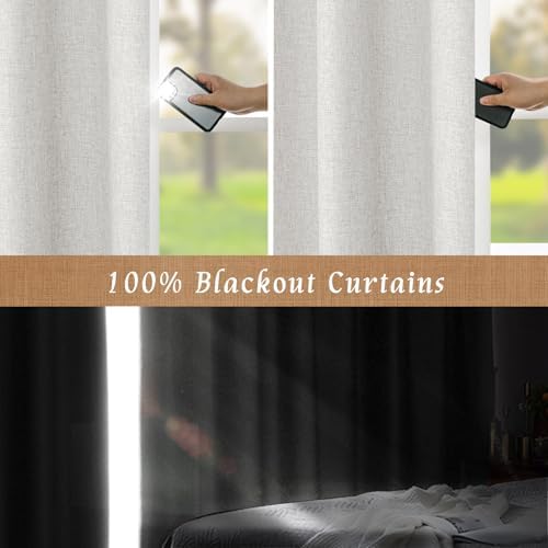 LAMIT Light Grey 100% Blackout Linen Bedroom Curtains 63 Inches 2