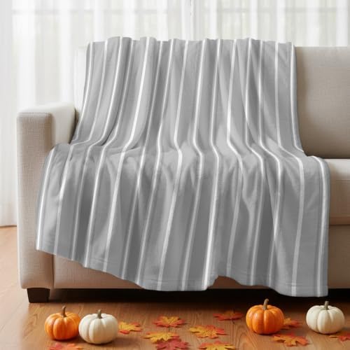 Flannel Fleece Blanket 60" x 80", Grey Stripe Microfiber Cozy Soft