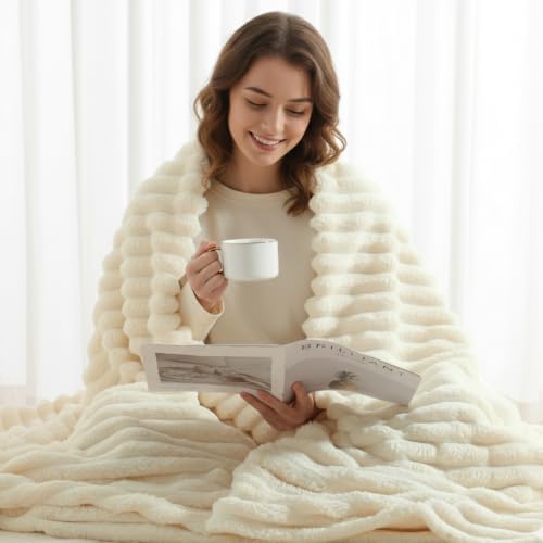 decorUhome Beige Fleece King Blanket 108x90 Inches