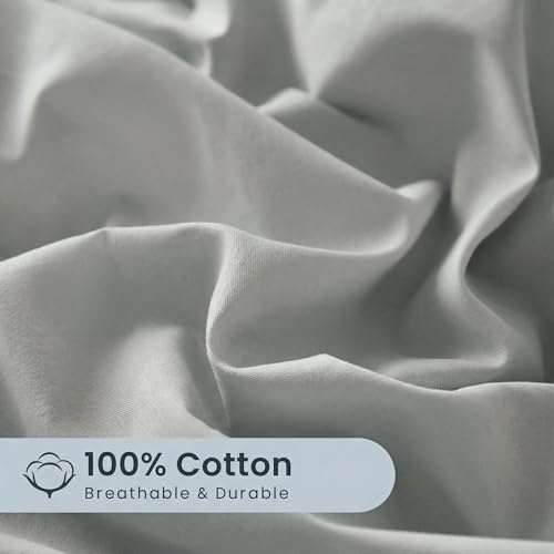 100% Cotton Beige Grey Queen Size Duvet Cover Set - 3 Pieces Pintuck