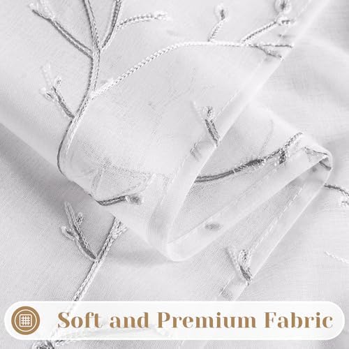 HOMEIDEAS White and Grey Sheer Curtains 52 X 63 Inches Length, 2