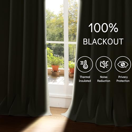 ChrisDowa 100% Blackout Curtains 84 Inch Long Linen Curtain for Living