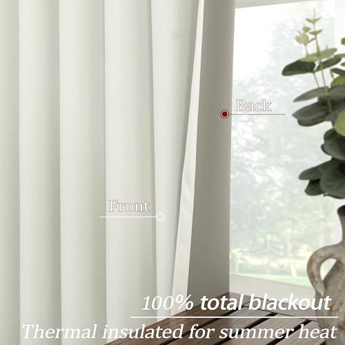 KOUFALL Ivory Linen Blackout Curtains 108 Inches Long, Thermal
