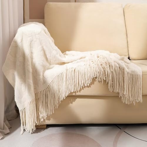Boho Knitted Throw Blanket Tufted Lightweight Throws for Couch Bed