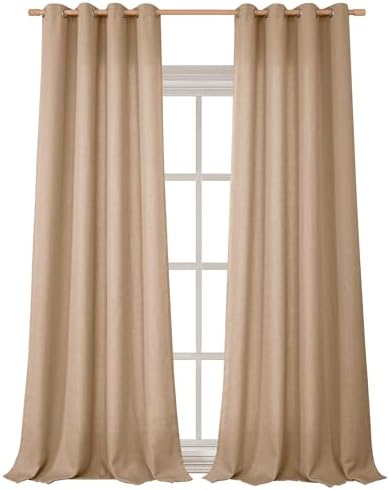 BGment Faux Linen Curtains for Living Room, 52 x 95 Inch, Tan 2 Panels