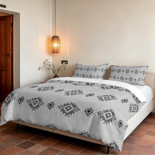DecorLovee Grey Boho Duvet Cover Set 3 Pieces with Zipper Closure