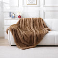 MERRYLIFE Luxury Plush Faux Fox Fur Throw Blanket for Bed Pale Brown