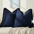 ZWJD Pillow Covers 22x22 Set of 2 Navy Throw Pillow Covers with Fringe