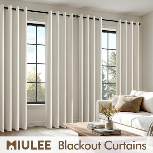 MIULEE Ivory Blackout Bedroom Curtains Drapes 84 Inch Long 52"x84"