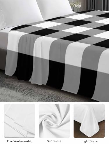 King Size Flat Sheet Only, Minimalist Buffalo Plaid Bed Top Sheet Soft