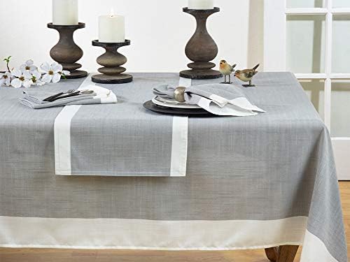 Fennco Styles Grey and White Two Tone Banded Border Tablecloth 67 x