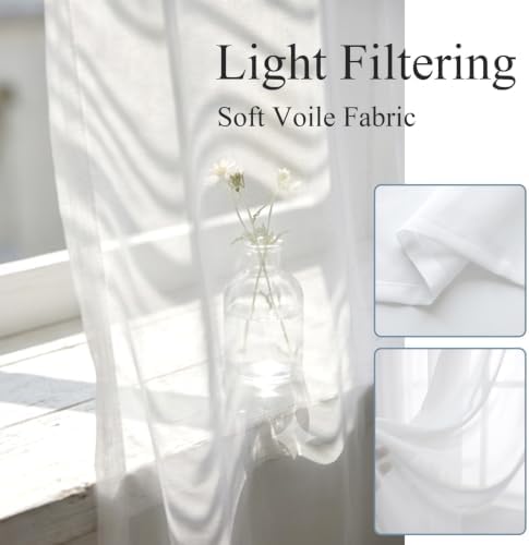 Sheer Curtains 108 Inches Long, Cream Light Filtering Window Curtains