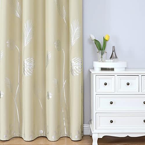 Beige Blackout Patterned Curtains for Living Room Bedroom 52x108 Inch