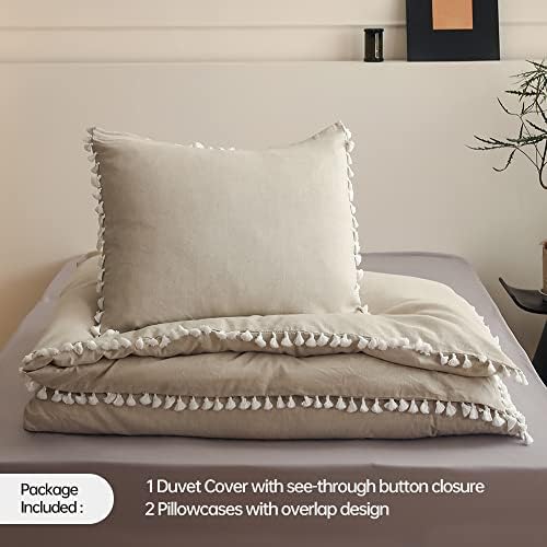 Simple&Opulence Linen Duvet Cover Set Queen, Linen Cotton Blend with
