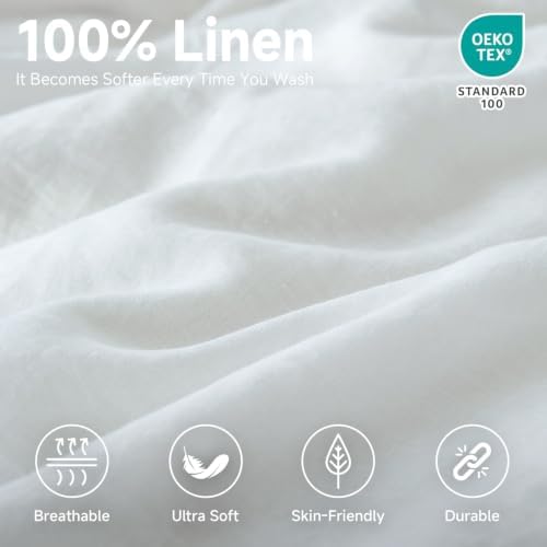 Simple&Opulence 100% Linen Fitted Sheet Cal King, 14 Inch Deep Pocket
