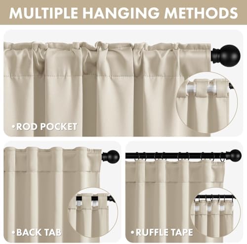ANRODUO Cream Beige Back Tab Blackout Curtains 63 Inch Long 2 Panels