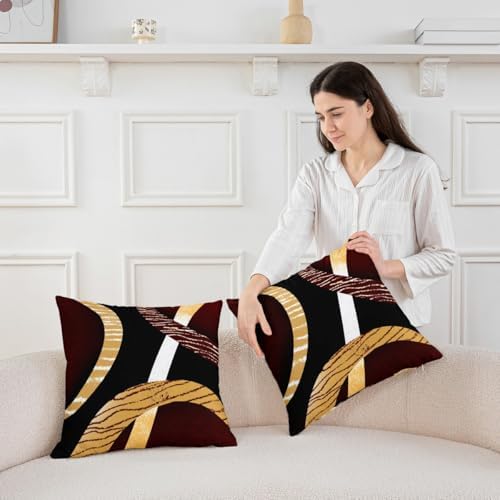 Black Brown Grid Circles Throw Pillow Covers 20x20 Inch Set of 2