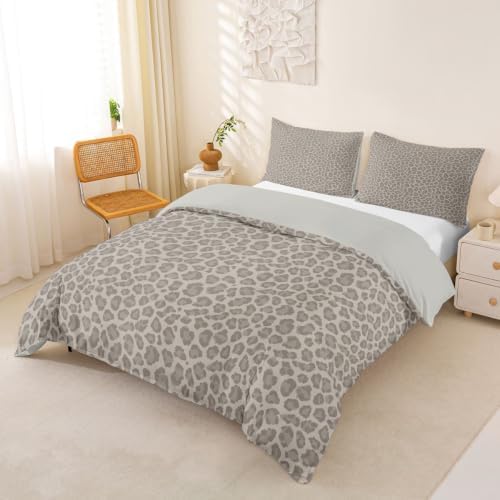 Erosebridal Gray Beige Leopard Print King Duvet Cover