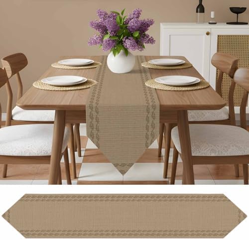 Table Runners 13x108 Inches Long, Beige Textured Woven Pattern Table