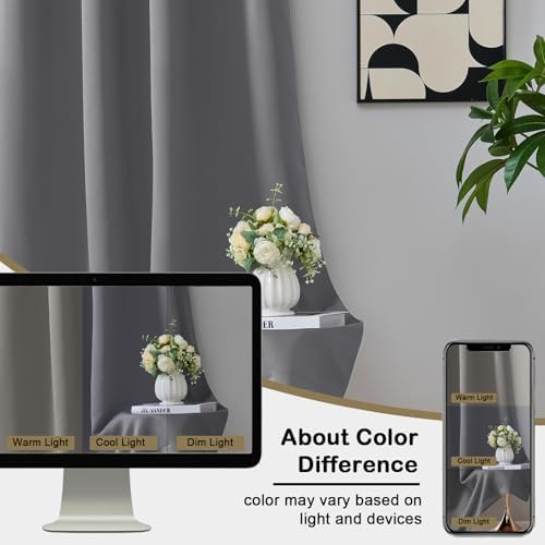 OVZME Grey Blackout Curtains for Bedroom 63 Inch Length 2 Panels