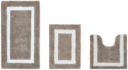 Cotton Tufted Beige White Bathroom Rugs Sets 3 Piece