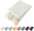 Homiest Ivory Knitted Throw Blanket with Fringe, 50x60 Inch