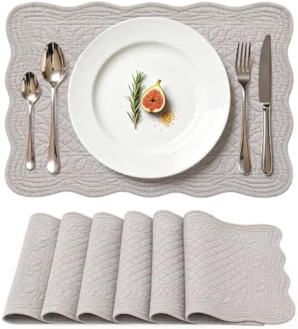 vctops 100% Cotton Quilted Placemats Set of 6 Washable