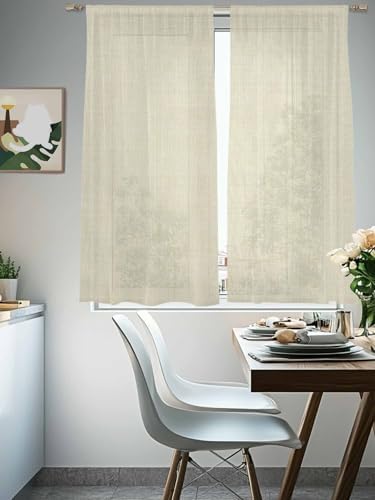 Beige Sheer Curtains 72 Inch Length 2 Panels, Modern Minimalist Linen