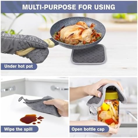 Fit for Oven Mitts Set - 500°F Non-Slip Silicone with Soft Cotton
