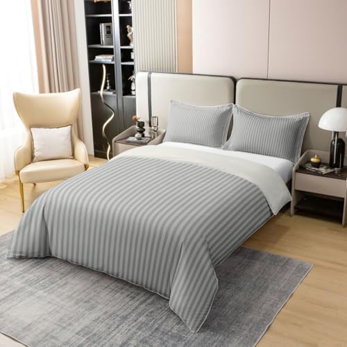 jejeloiu Stripes Duvet Cover 100% Cotton King Size Gray Stripes