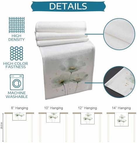 Floral Table Runner and Placemats Set of 4 Aesthetic Flower Cotton
