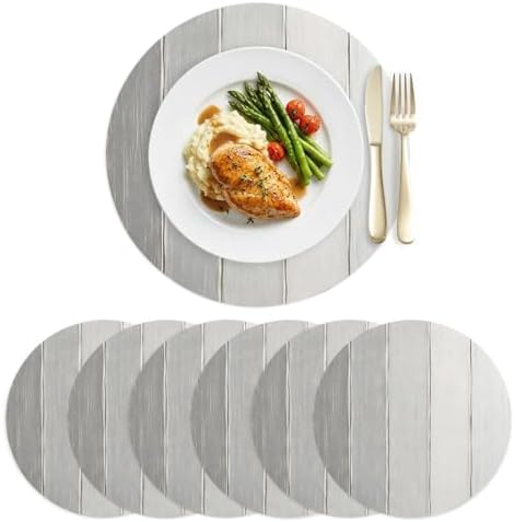 Minimalist Wood Grain Faux Leather Placemats Set of 6, 15in