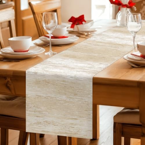 Beige Planks Dining Table Runner Farmhouse Vertical Wood Grain 13x108