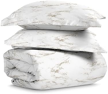 Pizuna 100% Cotton Carrara Marble Print Queen Duvet Cover Set 400TC