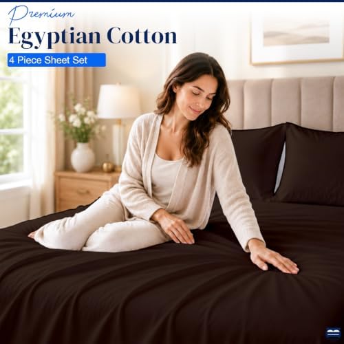 Cottingon King Sheet Set - 400TC 100% Cotton, Chocolate, 16" Deep