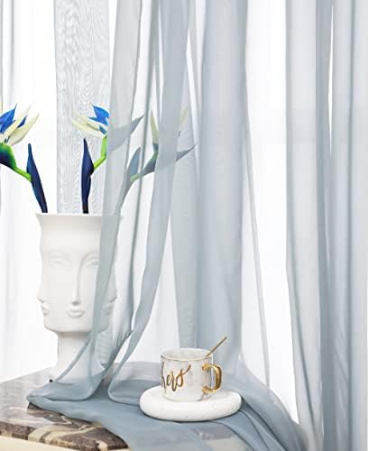 Light Gray Sheer Curtains 63 Inches Length 2 Panels Set Window Sheer