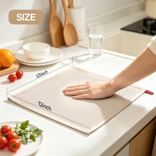 100% Cotton Waffle Kitchen Dish Towels Beige 12 * 12 4 Pack