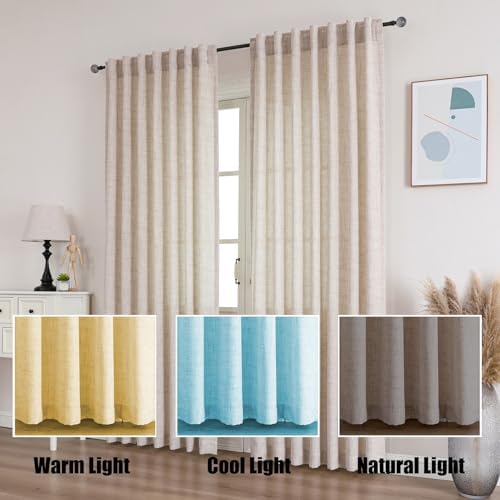 Flyfun Lightweight Linen Curtains 63 Inch Long 2 Panels - Semi Sheer
