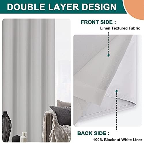 Diraysid 100% Blackout Curtains Light Grey Linen Curtains for Bedroom