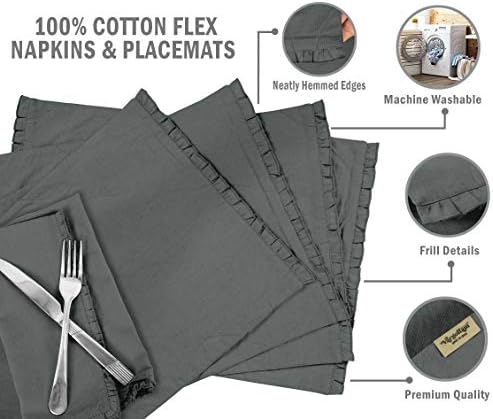 Gray Solid Home Decor Washable Frill Placemats & Napkins Table Decor
