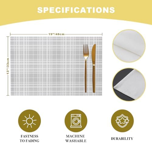 Buffalo Plaid Placemats Set of 8 Modern Gray Farmhouse Gingham Striped