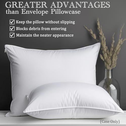 White Pillow Cases Queen Size 100% Cotton with Zipper, Set of 4, 20x30