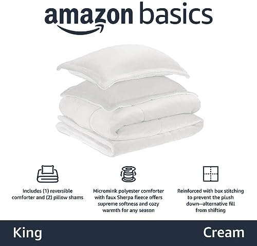 Amazon Basics 3-Piece Down Alternative Bedding Set, Micromink Sherpa