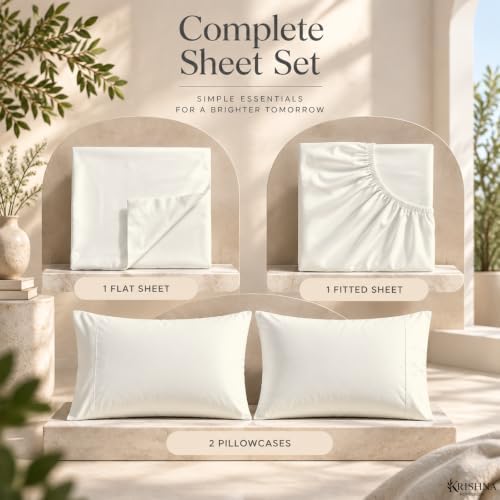 Full 4 Piece Bed Sheet Set - 15" Deep Pocket, Soft Lightweight Ivory