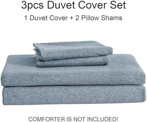 PURE ERA Jersey Knit Duvet Cover Set Heather Blueish Grey Queen