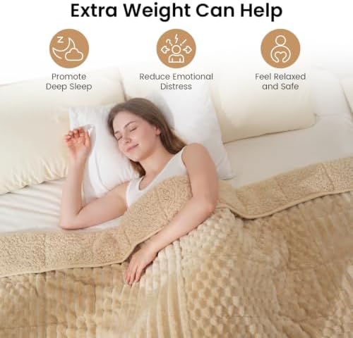 Drewin Weighted Blanket Queen Size for Adults 15lbs,Light Khaki,48" x