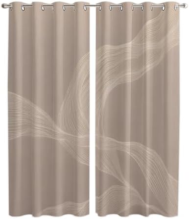 Warm Taupe Line Art Window Curtains Panels with Silver Grommet, Modern