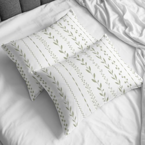 Spring Botanical Duvet Cover Queen Size, Modern Simple Floral Stripes