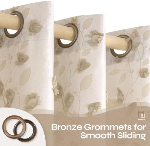 BGment Beige Floral Clip Jacquard Curtains 84 Inches for Living Room