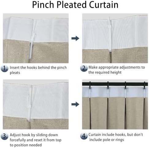 Macochico 100% Blackout Pinch Pleated Linen Curtains 84 Inches Long